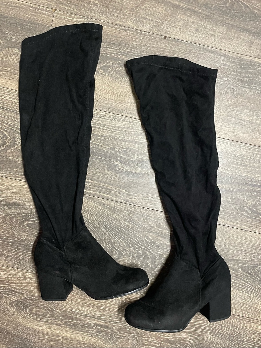Christian siriano Women's Black Over-the-Knee Block Heel Boots 7 winter walking
